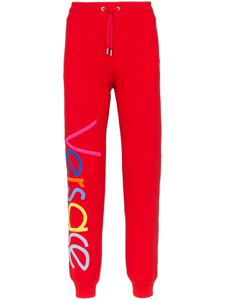 Versace Logo Embroidered Cotton Track Pants