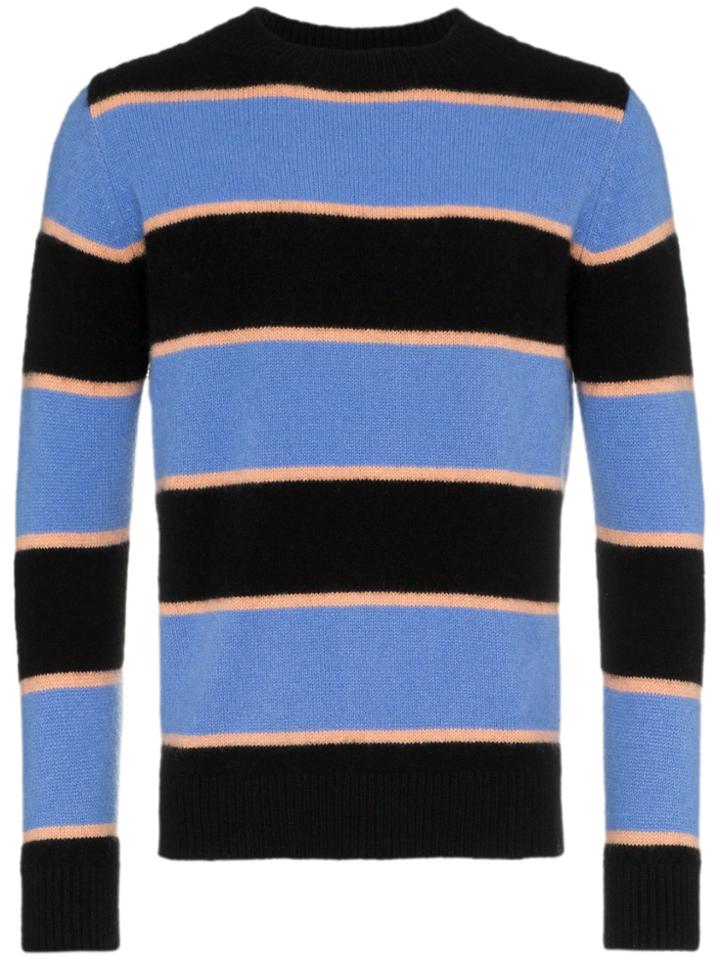 The Elder Statesman Black Periwinkle Cashmere Stripe Sweater - Blue
