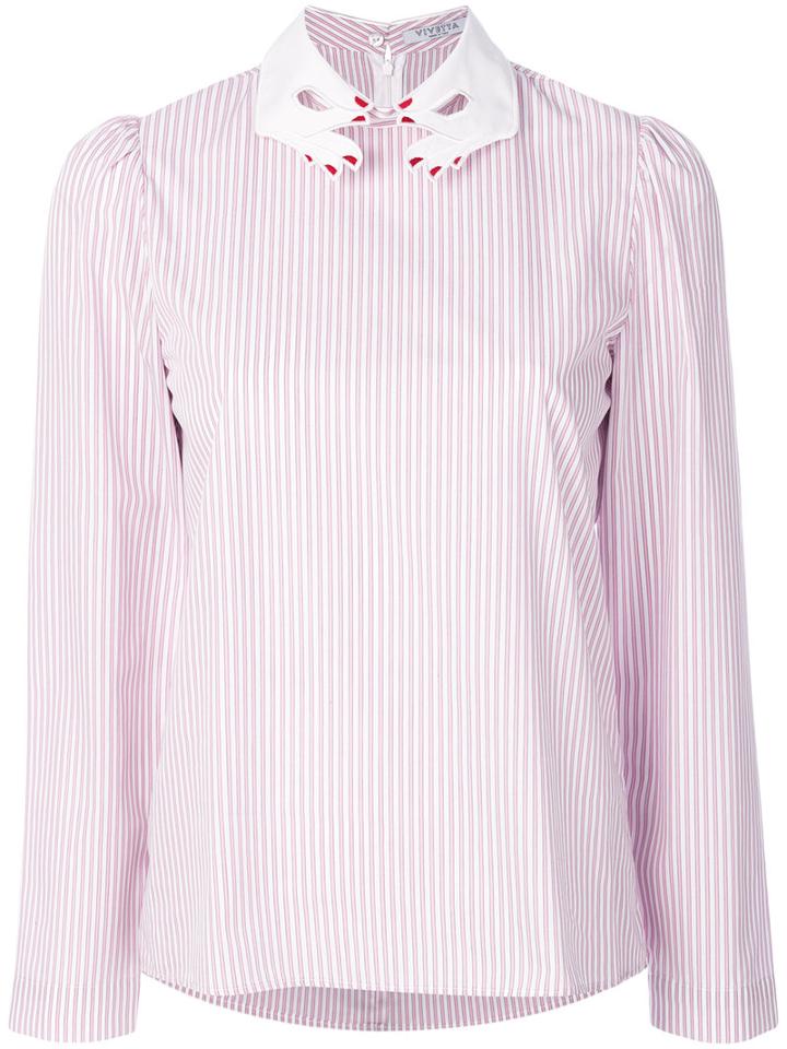 Vivetta - Striped Embroidered Top - Women - Cotton - 46, White, Cotton