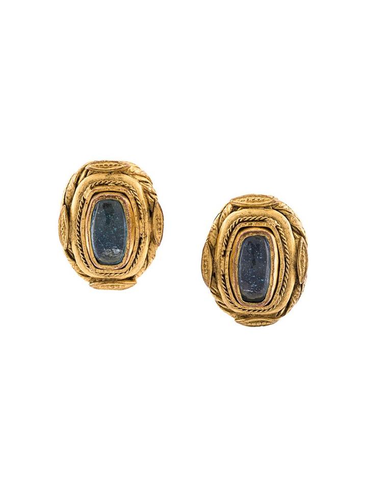 Chanel Vintage Embellished Baroque Clip-on Earrings, Women's, Blue