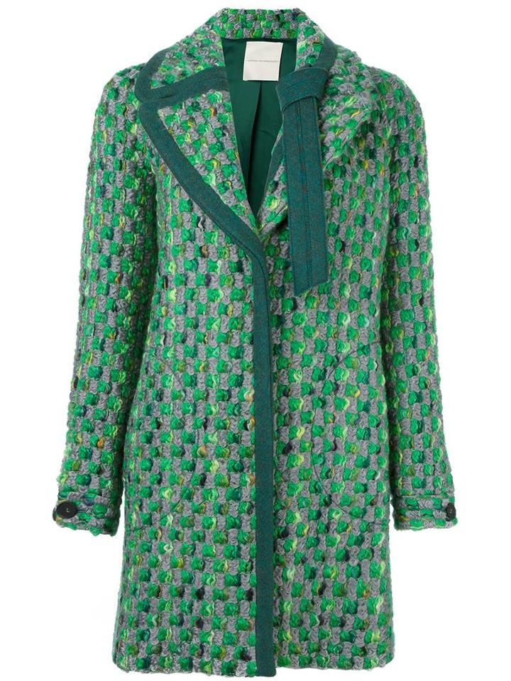 Marco De Vincenzo Tweed Coat, Women's, Size: 44, Green, Virgin Wool/cotton/viscose
