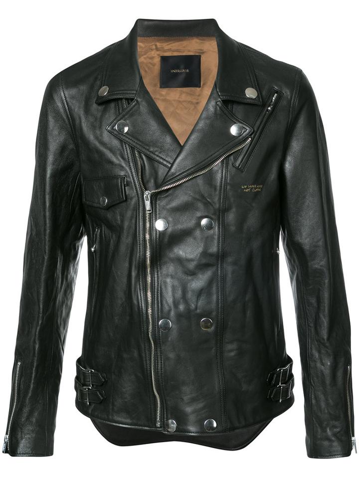 Undercover Fitted Biker Jacket, Men's, Size: 2, Black, Cupro/lamb Skin