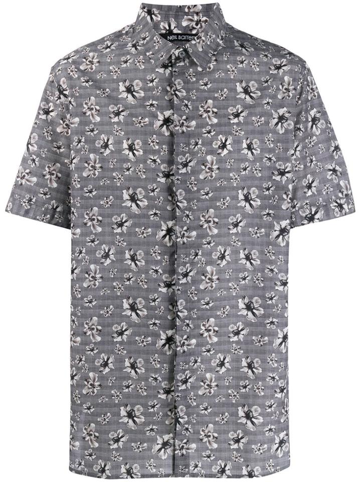 Neil Barrett Floral Print Plaid Shirt - Grey