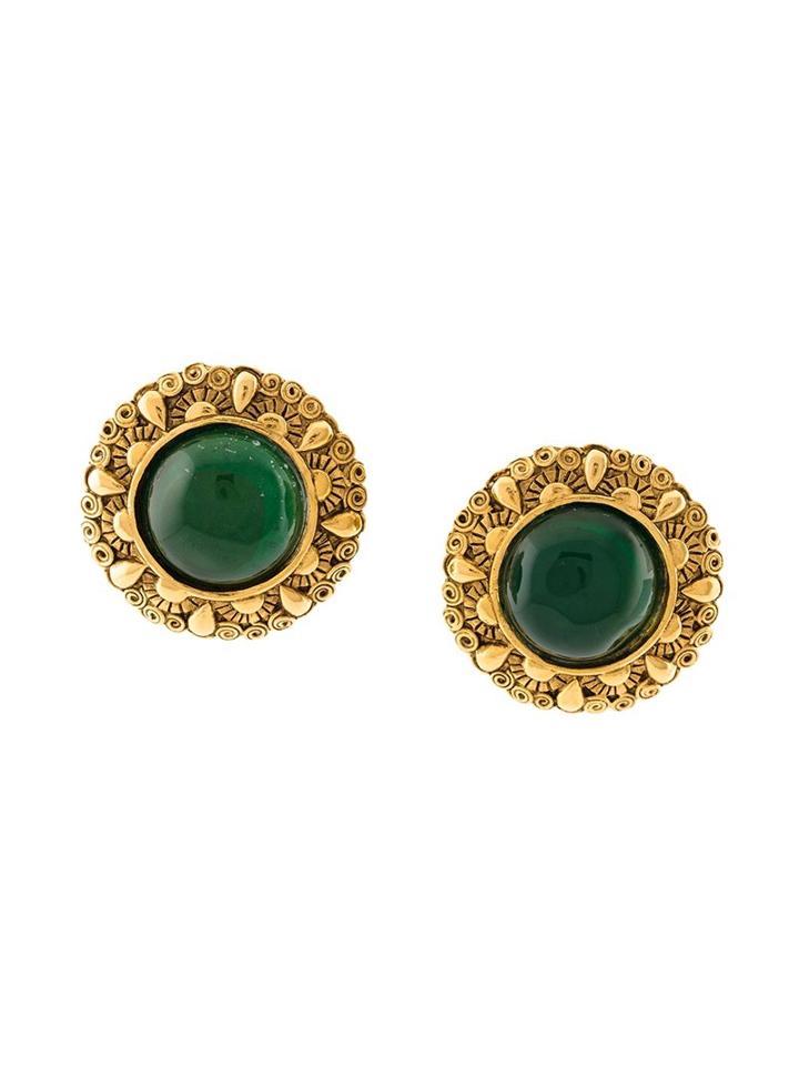 Chanel Vintage Gripoix Button Clip-on Earrings, Women's, Yellow/orange