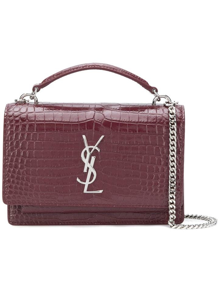 Saint Laurent Crocodile Embossed Mini Sunset Bag - Red