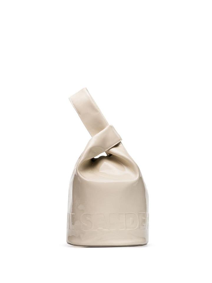 Jil Sander Small Market Patent Bucket Bag - White