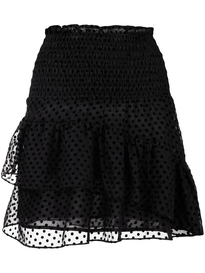 Ganni Sheer Polka Dot Ruffled Skirt - Black