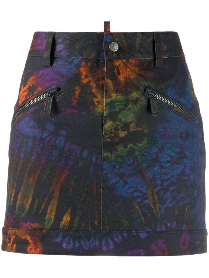 Dsquared2 Tie-dye Prit Denim Skirt - Blue