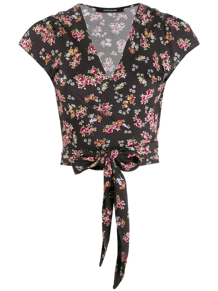 Andamane Floral Print Wrap Top - Black