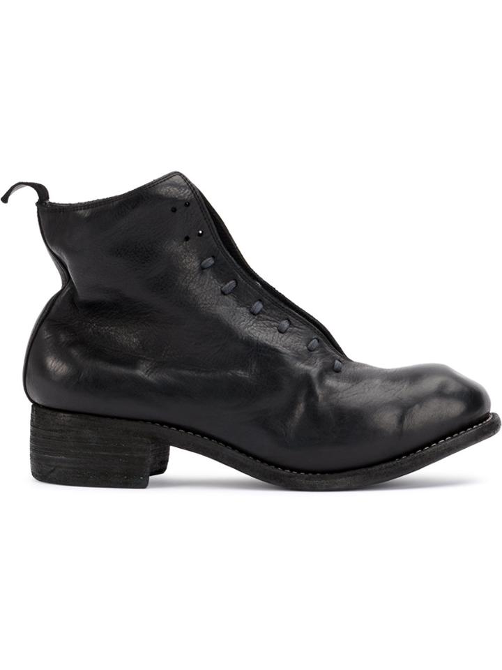 Guidi Slouched Lace Up Ankle Boots - Black
