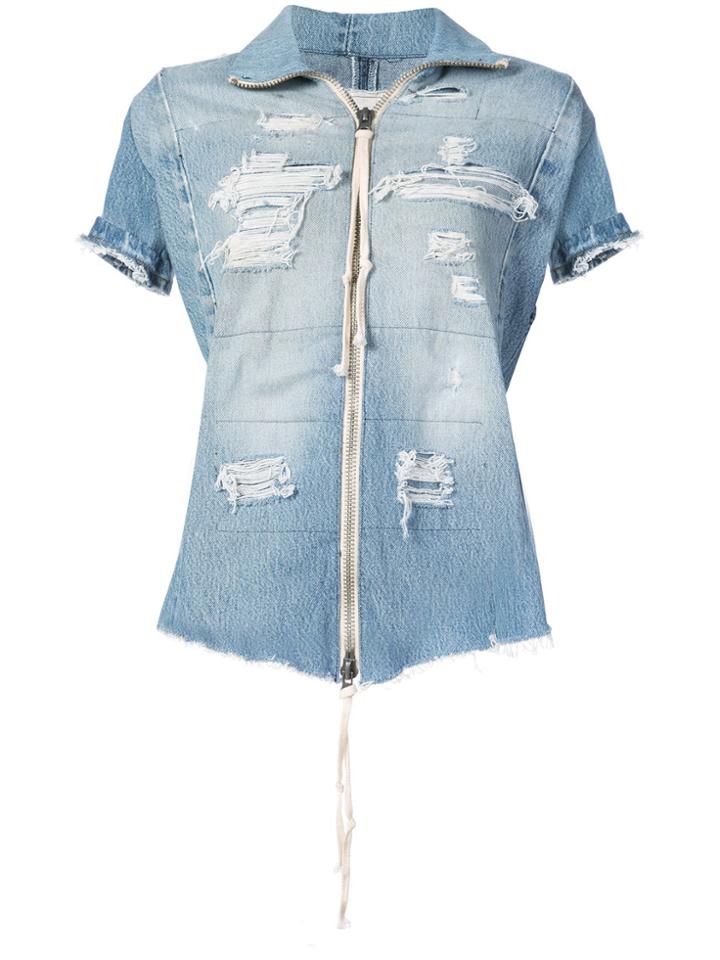 Greg Lauren Zipped Denim Shirt - Blue