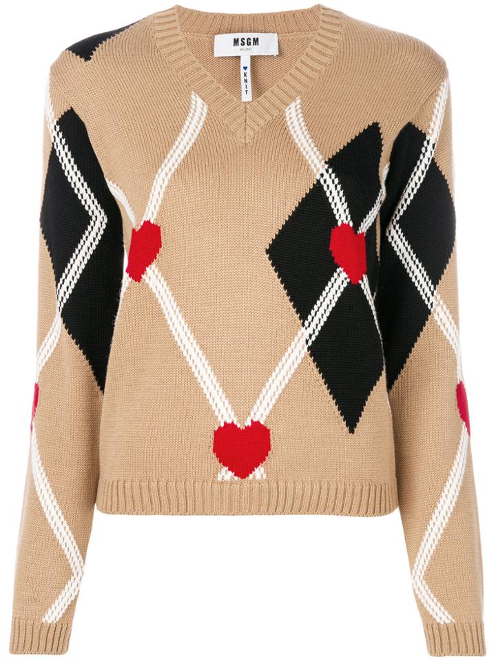 Msgm Embroidered Knitted Sweater - Nude & Neutrals