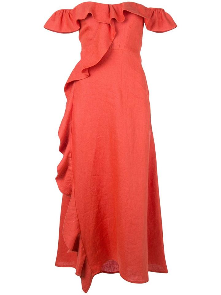 Beau Souci Ruffled Off Shoulder Dress - Red