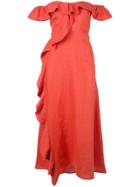 Beau Souci Ruffled Off Shoulder Dress - Red
