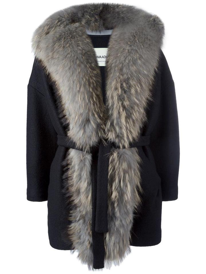 Ava Adore Fur Detail Jacket, Women's, Size: 44, Black, Acrylic/wool/raccoon Dog
