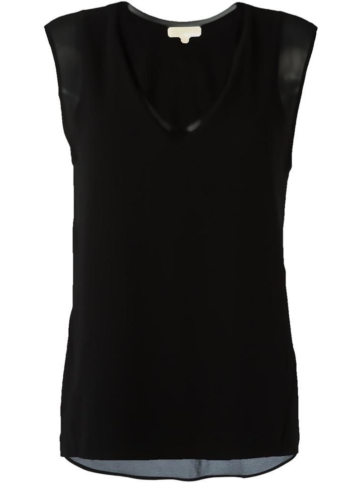 Michael Michael Kors V-neck Tank Top, Women's, Size: Small, Black, Polyester/viscose/lyocell