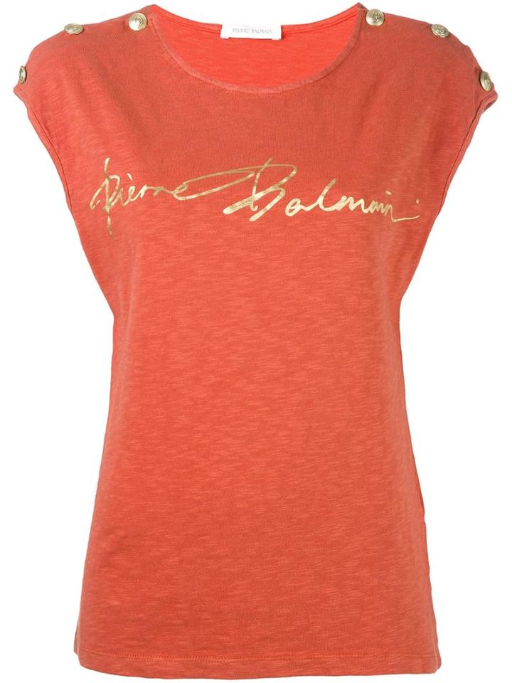 Pierre Balmain Buttoned Shoulder Logo Top, Women's, Size: 40, Yellow/orange, Cotton