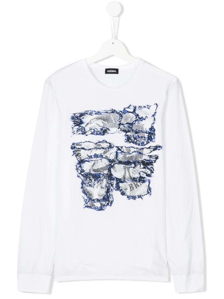 Diesel Kids Printed Longsleeved T-shirt - White