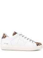 Leather Crown Leopard Detail Sneakers - White