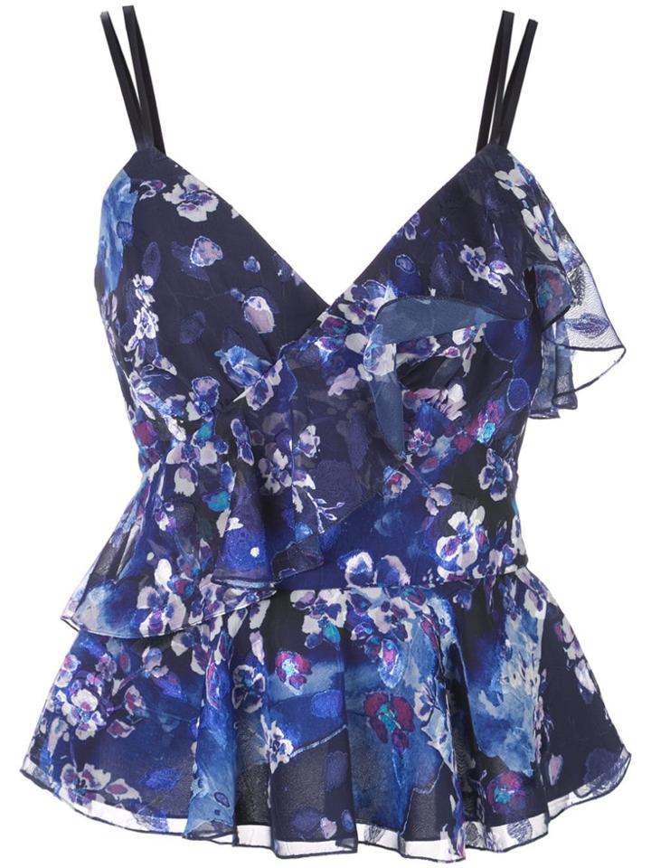 Marchesa Notte Floral Print Top - Blue