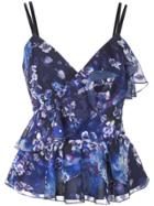 Marchesa Notte Floral Print Top - Blue