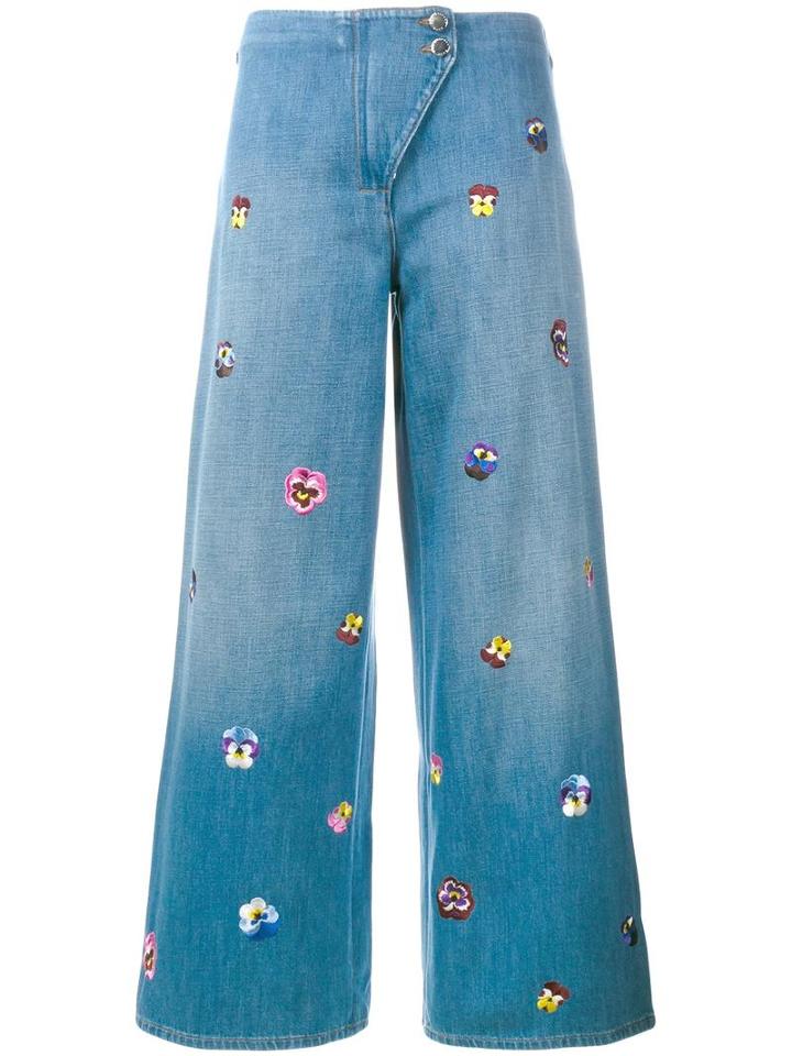 Christopher Kane Pansy Embroidered Culottes, Women's, Size: 28, Blue, Cotton