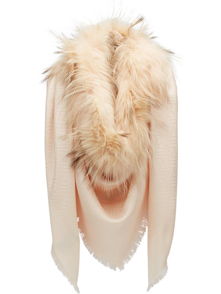 Fendi Fur Trim Scarf - Nude & Neutrals