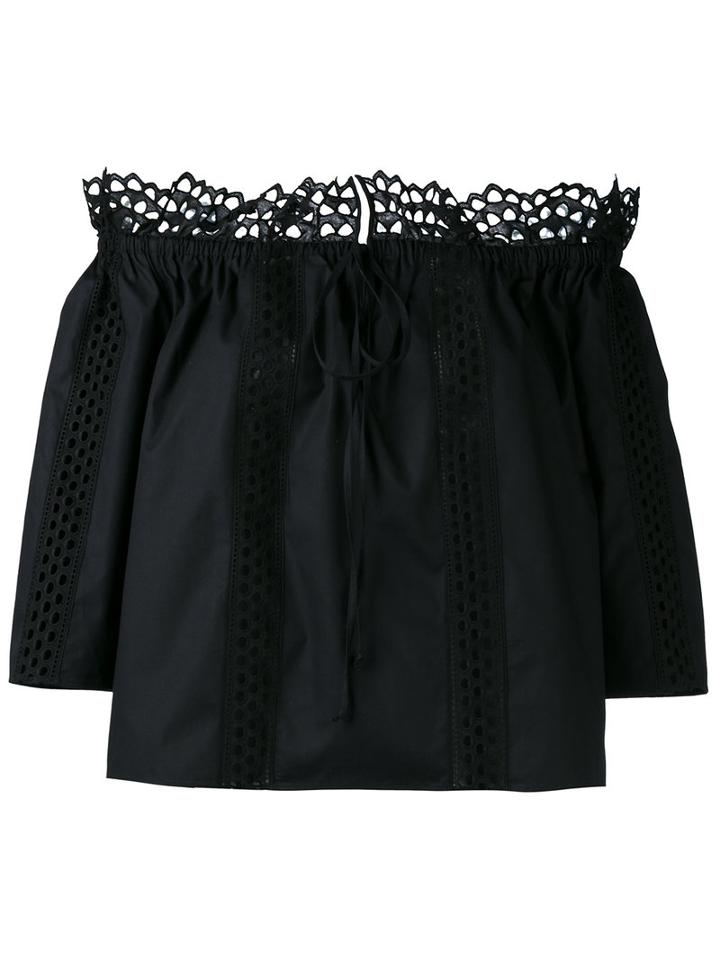 Temperley London - Embroidered Off Shoulder Top - Women - Cotton - 8, Black, Cotton