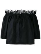 Temperley London - Embroidered Off Shoulder Top - Women - Cotton - 8, Black, Cotton