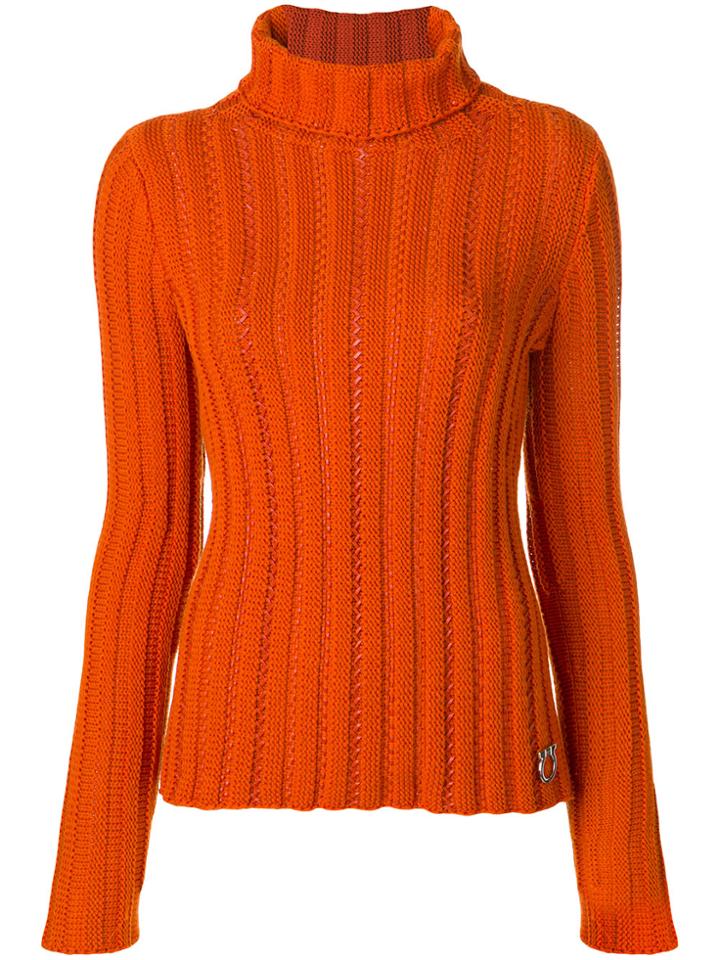 Salvatore Ferragamo Cable Knit Turtleneck - Yellow & Orange