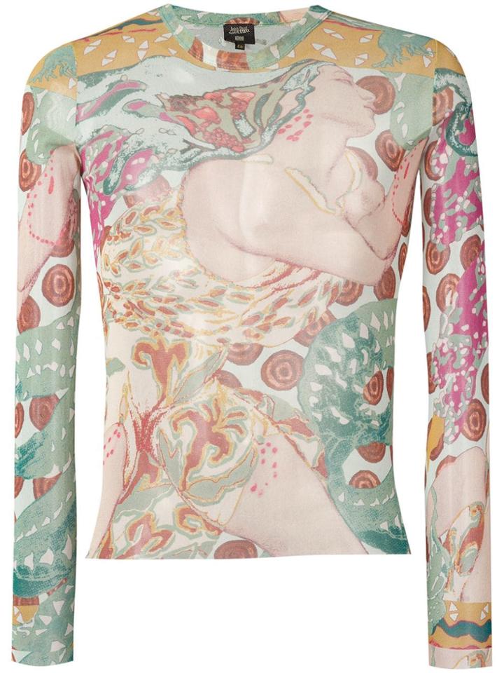 Jean Paul Gaultier Vintage Abstract Print Sheer Top - Green