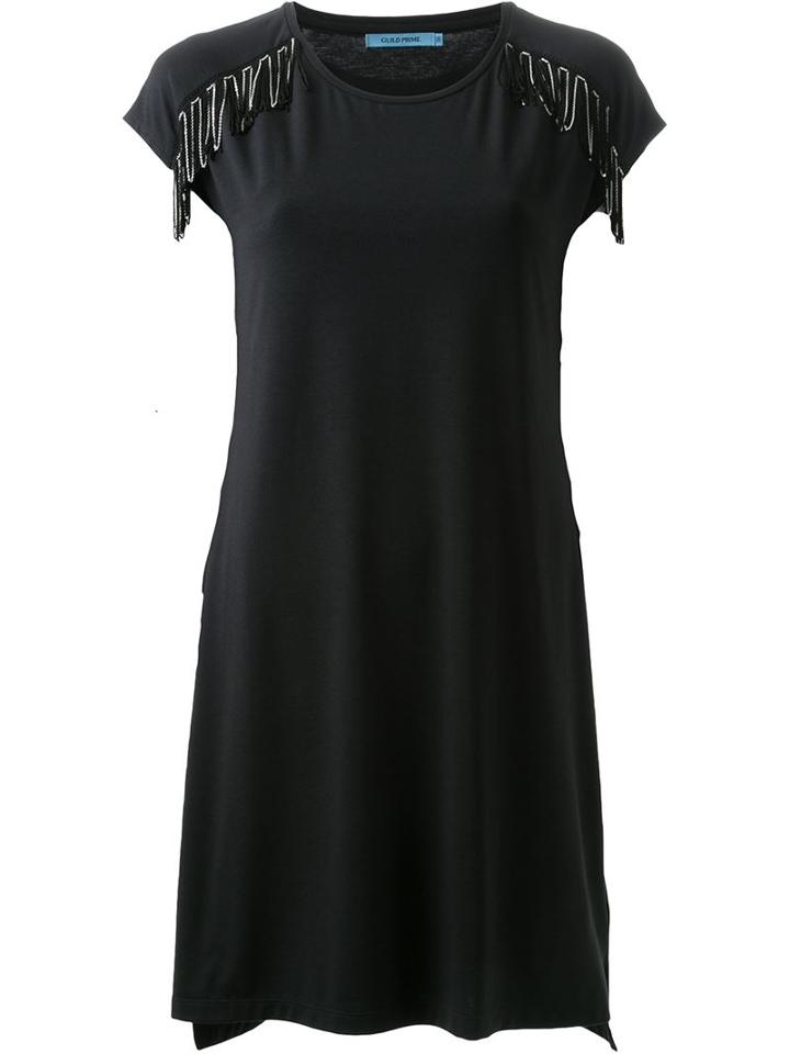 Guild Prime Fringe Detail T-shirt Dress, Women's, Size: 36, Black, Polyester/polyurethane/rayon