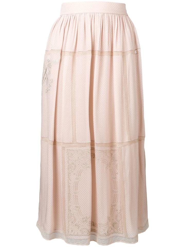 Fendi Embroidered Flared Midi Skirt - Nude & Neutrals