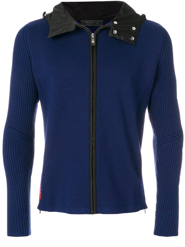 Prada Knitted Zip Hoodie - Blue