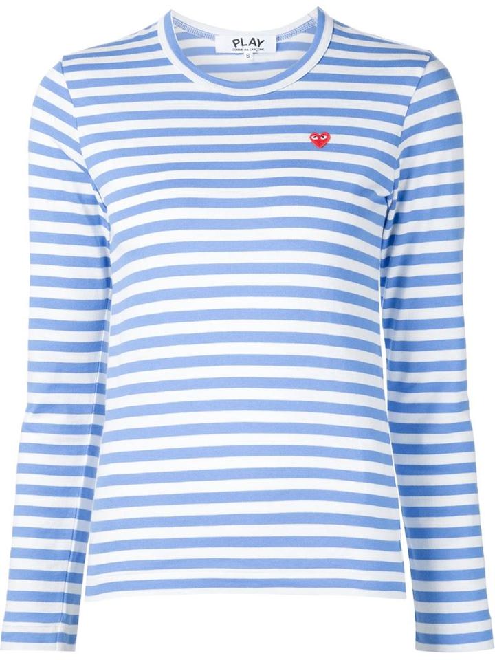 Comme Des Garçons Play Mini Heart Striped T-shirt, Women's, Size: Large, Blue, Cotton