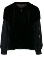 Blancha Contrast Material Bomber Jacket - Blue
