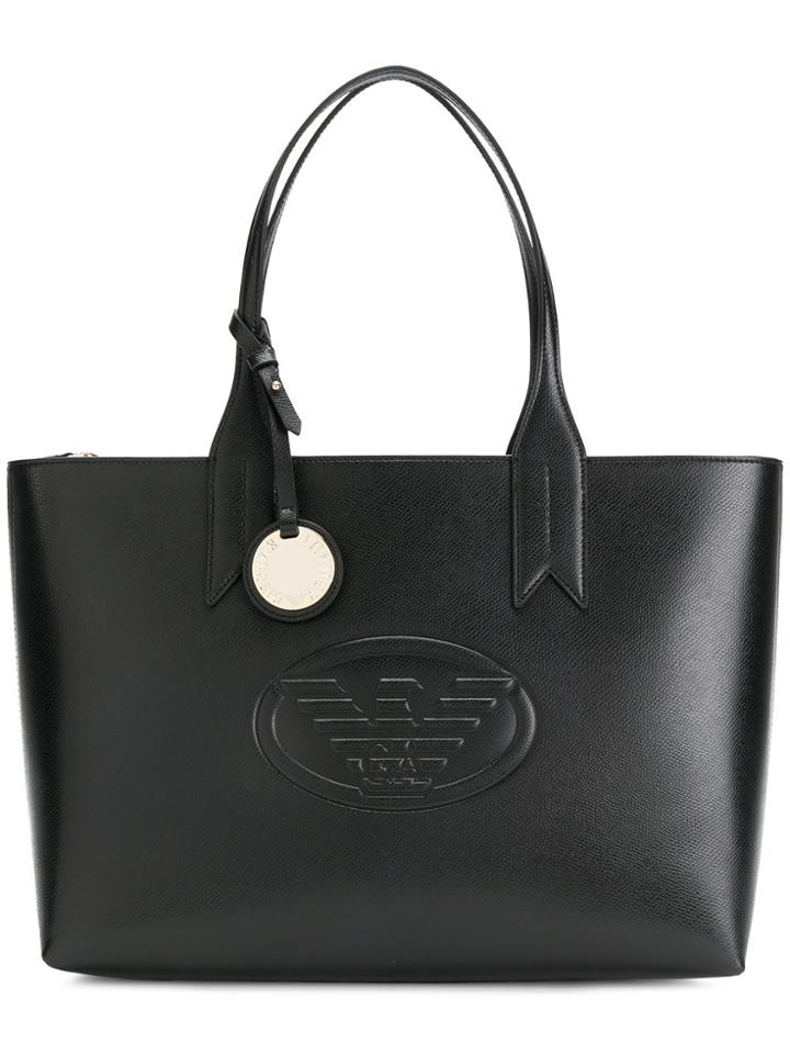 Emporio Armani Large Logo Embossed Tote - Black