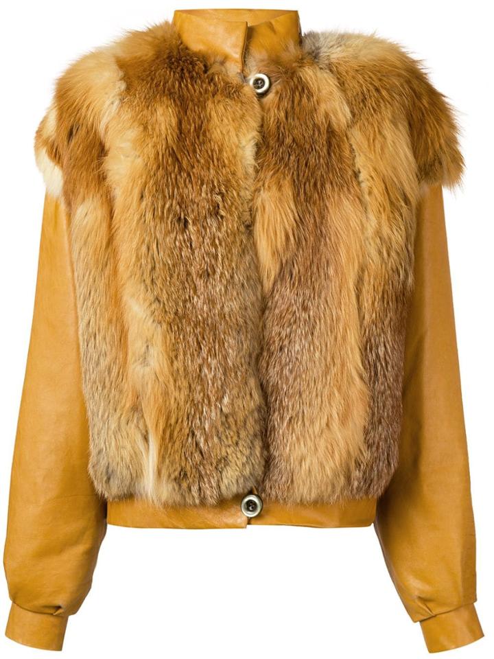 A.n.g.e.l.o. Vintage Cult Panelled Leather And Fur Jacket - Yellow