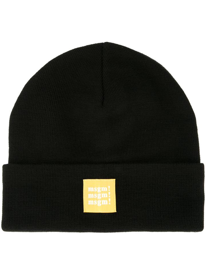 Msgm Logo Patch Beanie - Black