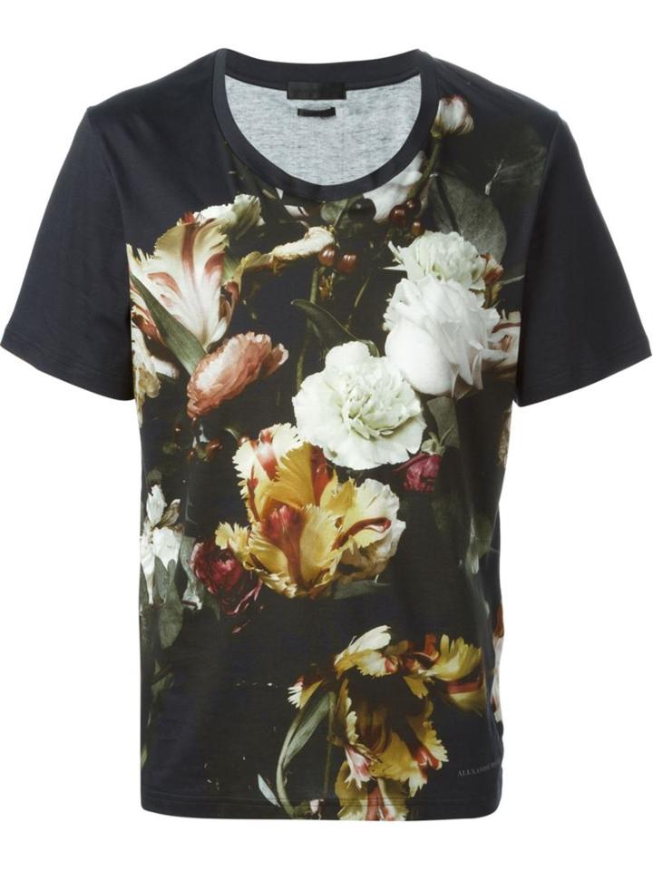 Alexander Mcqueen Floral Print T-shirt, Men's, Size: Large, Black, Cotton