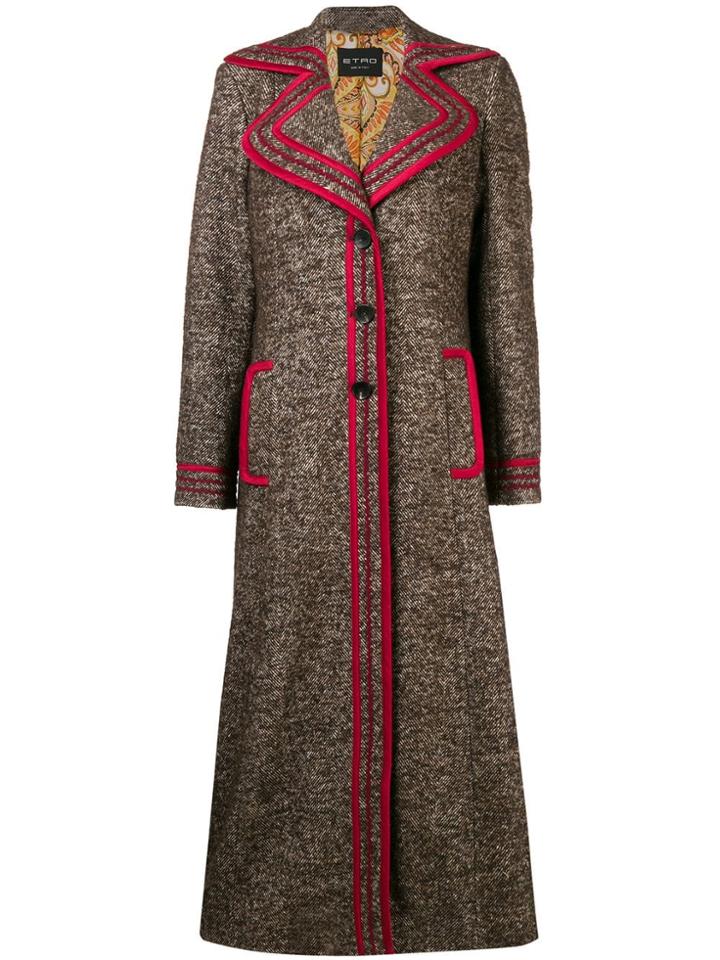 Etro Contrast-trim Midi Coat - Brown