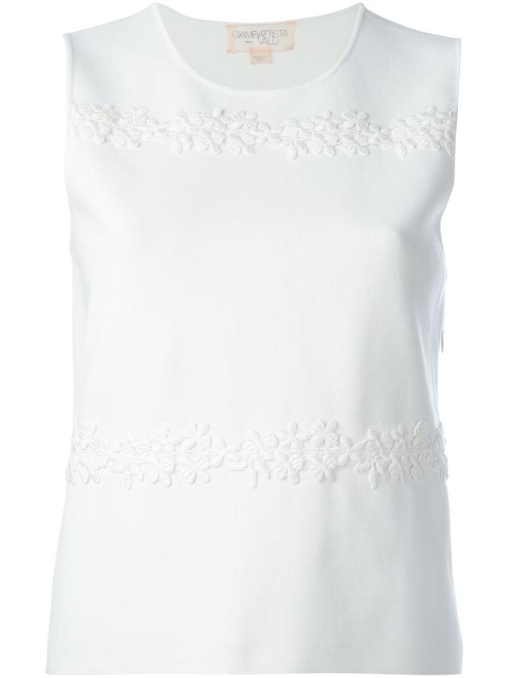 Giambattista Valli Floral Embroidery Appliqué Top, Women's, Size: 42, White, Polyester/viscose