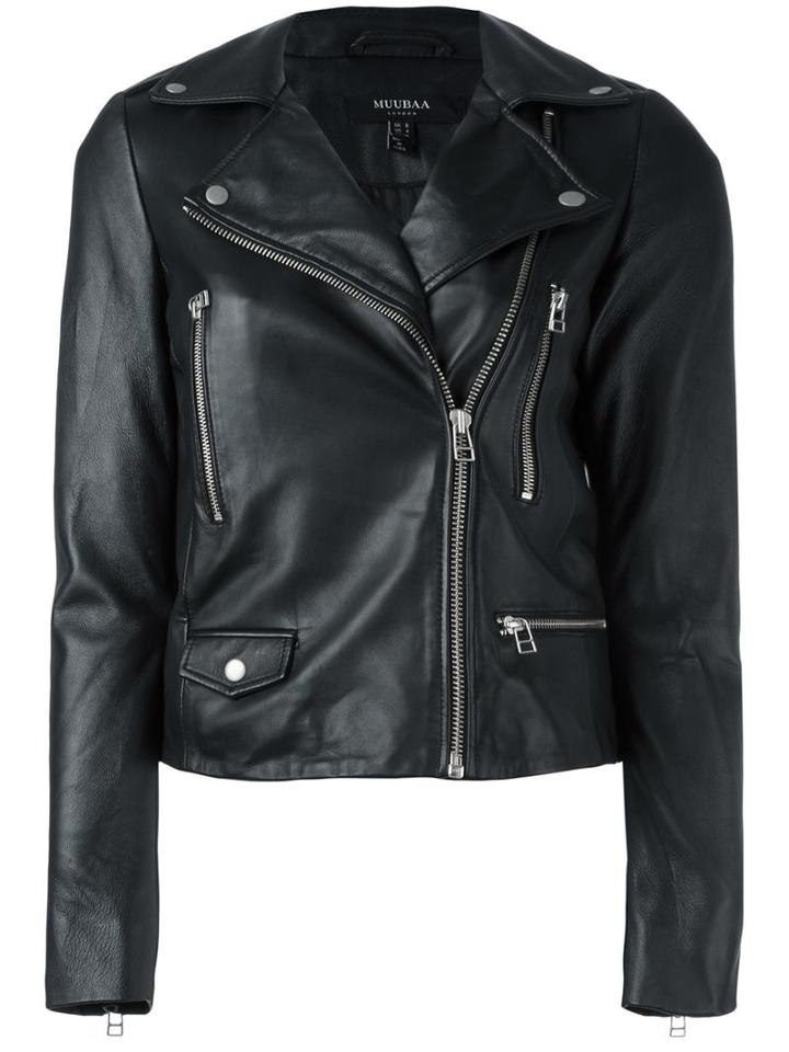 Muubaa Classic Biker Jacket, Women's, Size: 10, Black, Lamb Skin/polyester