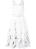 Blumarine - Leaf Print Flared Dress - Women - Cotton/pvc - 40, White, Cotton/pvc