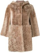 Drome Furry Hooded Coat - Neutrals