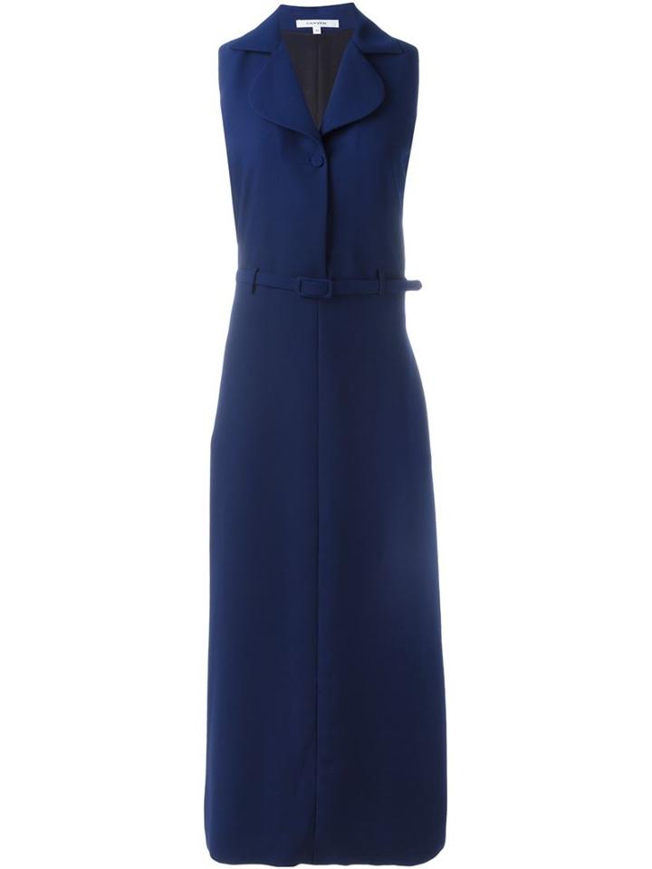 Carven Belted Evening Dress, Women's, Size: 38, Blue, Polyester/acetate/silk