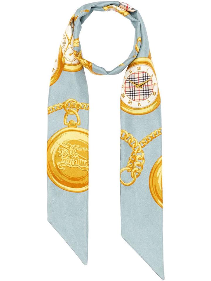 Burberry Archive Scarf Print Silk Skinny Scarf - Blue