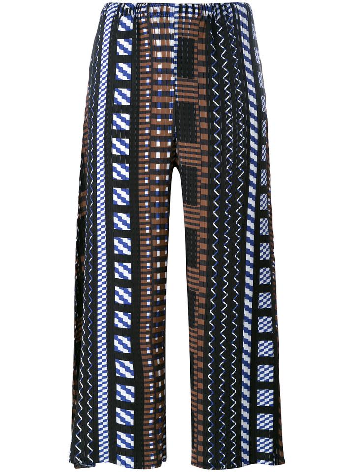 Issey Miyake Printed Pants, Women's, Size: 2, Blue, Polyester