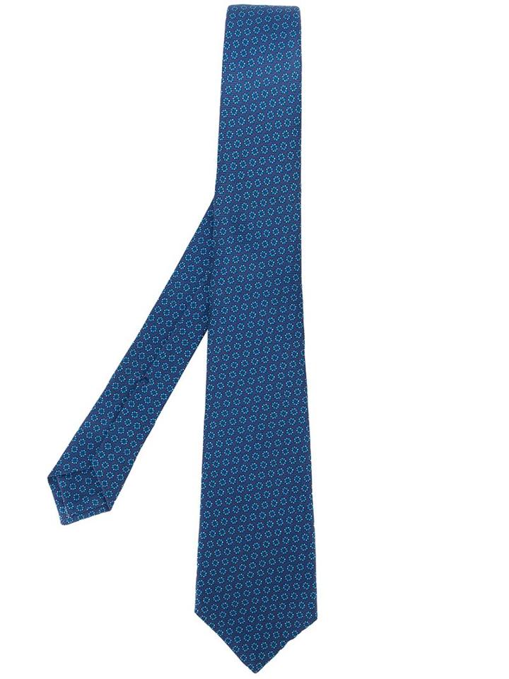 Kiton Floral Print Tie, Men's, Blue, Silk