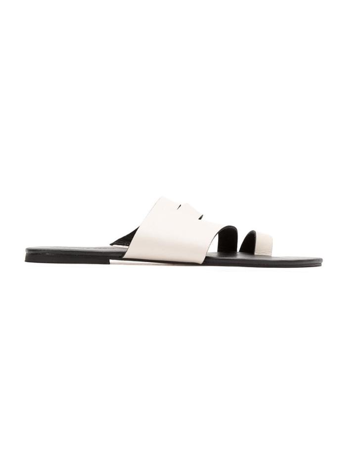 Mara Mac Leather Flat Sandals - White